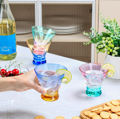 NUTRIUPS 8oz Color-block Stemless Martini Glasses, ‌4-Piece Set Cocktail Cups, Bar Glassware for Home Bar Parties Wedding & Daily Use