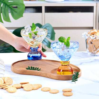 NUTRIUPS 7oz Hand-made Stemless Martini Glasses, Color-block Solid Glass Base Heavy-duty Cocktail Glasses, Aroma-Locking Rim Glasses for Home Bar Party Gifts (Sunny Coast Flip Color Set)