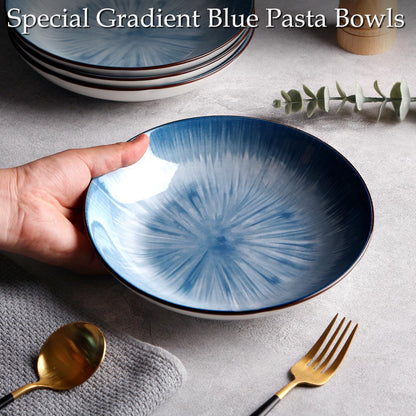 NUTRIUPS 10.5''Dinner Plates Set of 4, 26.5cm Dinner Plates Ceramic, Salad Plates, Blue Plates-Microwave & Dishwasher Safe