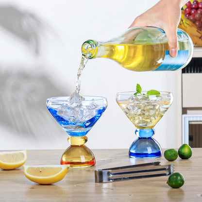 NUTRIUPS 7oz Hand-made Stemless Martini Glasses, Color-block Solid Glass Base Heavy-duty Cocktail Glasses, Aroma-Locking Rim Glasses for Home Bar Party Gifts (Sunny Coast Flip Color Set)