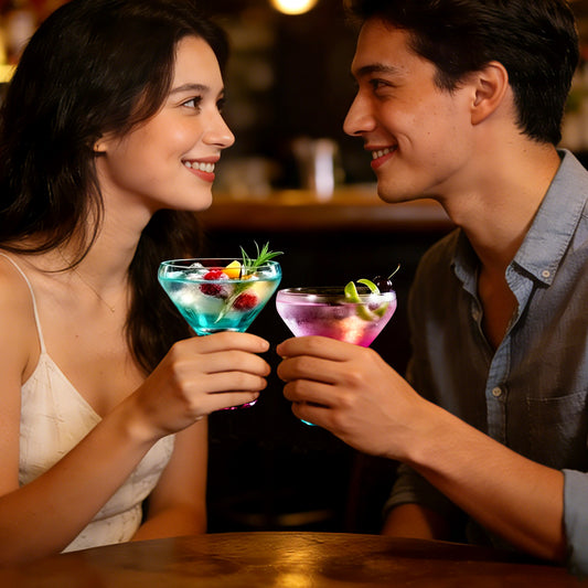 NUTRIUPS 7oz Hand-made Stemless Martini Glasses, Color-block Solid Glass Base Heavy-duty Cocktail Glasses, Aroma-Locking Rim Glasses for Home Bar Party Gifts (Botanical Flip Color Set)