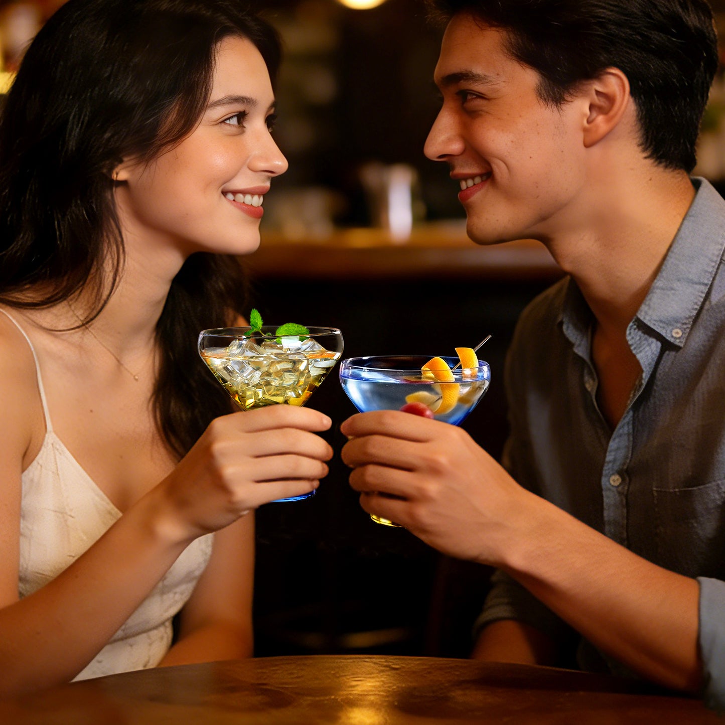 NUTRIUPS 7oz Hand-made Stemless Martini Glasses, Color-block Solid Glass Base Heavy-duty Cocktail Glasses, Aroma-Locking Rim Glasses for Home Bar Party Gifts (Sunny Coast Flip Color Set)