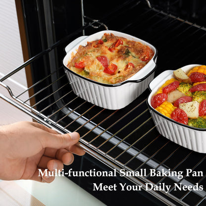 NUTRIUPS 13Oz Ceramic Baking Dishes set of 4, 5.7x4.5x2.2'' Square Baking Dishes, Small Baking Dish for Air Fryer, Ceramic Bakeware with Handles, Oven & Microwave Safe