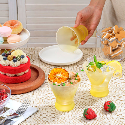 NUTRIUPS Yellow Stemless Martini Glasses, 8oz Frosted Cocktails Glasses Matte Finish Fingerprint-Resistant Glassware for Home Bar, Parties & Gifts, 4-Piece Set