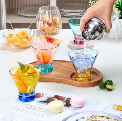 NUTRIUPS 8oz Color-block Stemless Martini Glasses, ‌4-Piece Set Cocktail Cups, Bar Glassware for Home Bar Parties Wedding & Daily Use