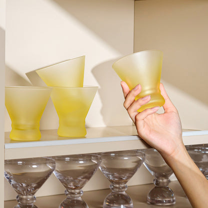 NUTRIUPS Yellow Stemless Martini Glasses, 8oz Frosted Cocktails Glasses Matte Finish Fingerprint-Resistant Glassware for Home Bar, Parties & Gifts, 4-Piece Set