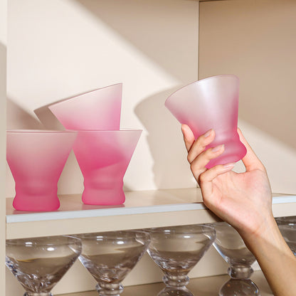 NUTRIUPS Pink Martini Glasses, Frosted Stemless Cocktail Glass, 8oz Matte Finish Glassware for Home Bar, Parties, Fingerprint-Resistant Drinkware Gifts for Women