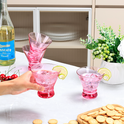 NUTRIUPS 8oz Colorful Stemless Martini Glasses, Pink Cocktail Cups, Bar Glassware for Home Party, Wedding & Daily Use, Set of 4