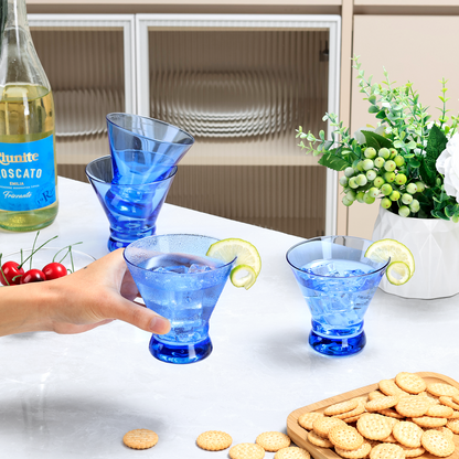 NUTRIUPS 8oz Colorful Stemless Martini Glasses Set of 4, Blue Cocktail Cups, Bar Glassware for Home Party, Wedding & Daily Use