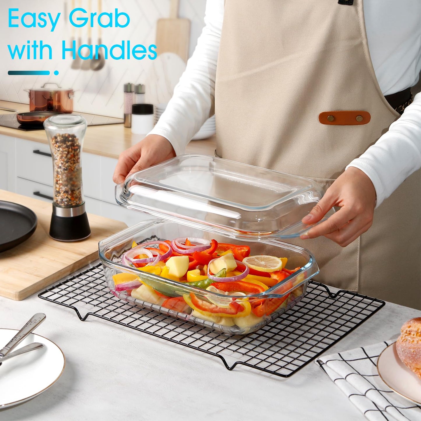 NUTRIUPS 2.2QT Rectangular Glass Casserole Dish With Glass Lid (10×7.5in)