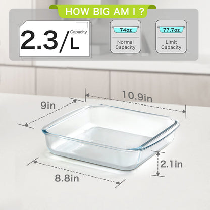 NUTRIUPS 2.4QT Square Glass Baking Dishes, 9x9In Square Baking Dish, Glass Baking Dish for Oven