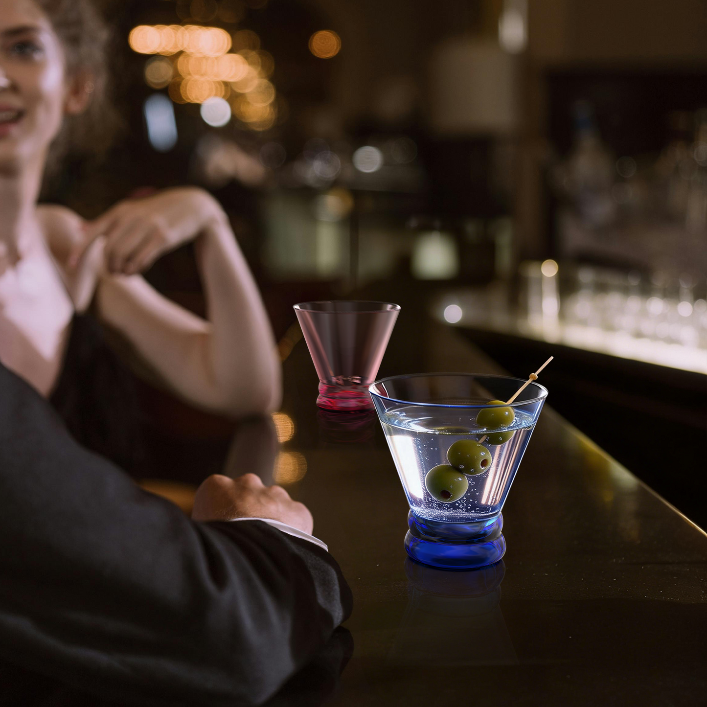 NUTRIUPS 8oz Colorful Stemless Martini Glasses Set of 4, Blue/Yellow/Pink/Green Cocktail Cups, Bar Glassware for Home Party, Wedding & Daily Use (Multi)