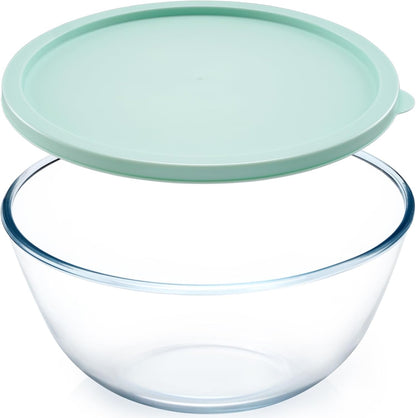 NUTRIUPS 4.7 Quart Large Glass Mixing Bowl with Lid, Deep Big Glass Bowl Large Salad Bowl (Horizon Green)