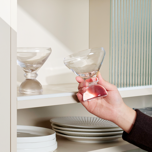 NUTRIUPS Hand-made Stemless Martini Glasses, 7oz Heavy-duty Solid Glass Base Cocktail Glasses, Aroma-Locking Rim Clear Glasses for Home Bar Party Gifts