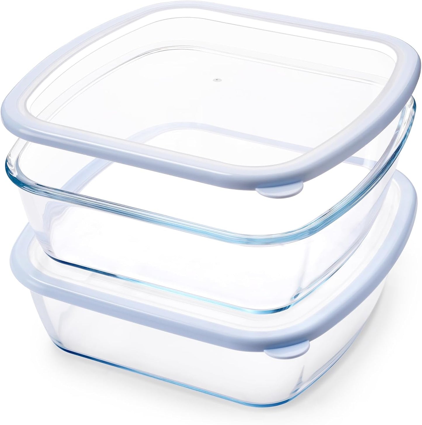 NUTRIUPS 2 Pack 9 x 9 Glass Baking Dish with Lid, 9 x 9 Baking Pan, 2.75QT LARGE and DEEP Baking Dish for Oven (Blue, 2 Pack, 2.6L)
