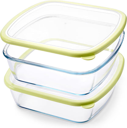 NUTRIUPS 2 Pack 9 x 9 Glass Baking Dish with Lid, 9 x 9 Baking Pan, 2.75QT LARGE and DEEP Baking Dish for Oven (Yellow, 2 Pack, 2.6L)