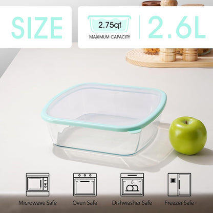 NUTRIUPS 9 x 9 Glass Baking Dish with Lid, 9 x 9 Baking Pan, 2.75QT LARGE and DEEP Baking Dish for Oven (Green, 2.6L)