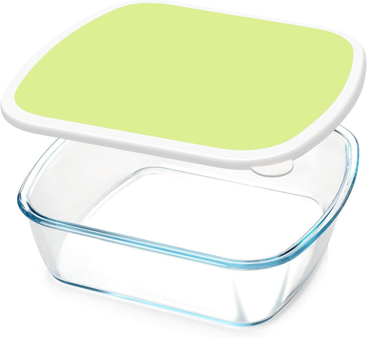 NUTRIUPS Glass Baking Dish with BPA Free Lids, Square Baking Pan, Glass Casserole Dish for Oven Dishwasher Safe, Baking Pan for Lasagna, Risotto (Yellow White Contrast, 2.6L)