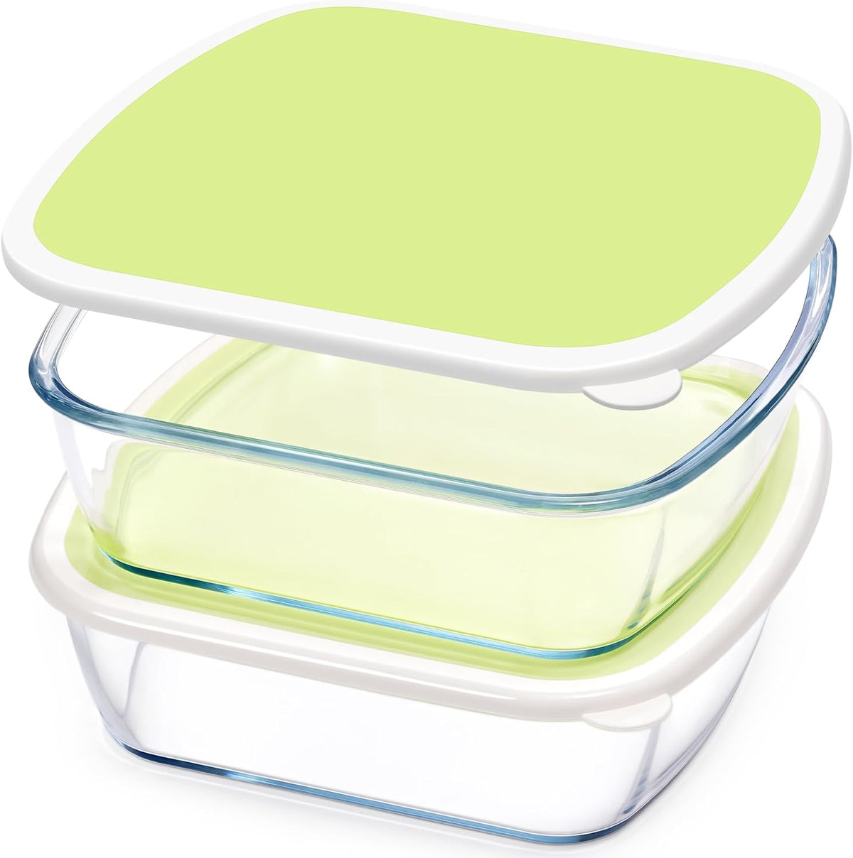 NUTRIUPS Glass Baking Dish with BPA Free Lids, Square Baking Pan, Glass Casserole Dish for Oven Dishwasher Safe, Baking Pan for Lasagna, Risotto (Yellow White Contrast, 2 Pack, 2.6L)