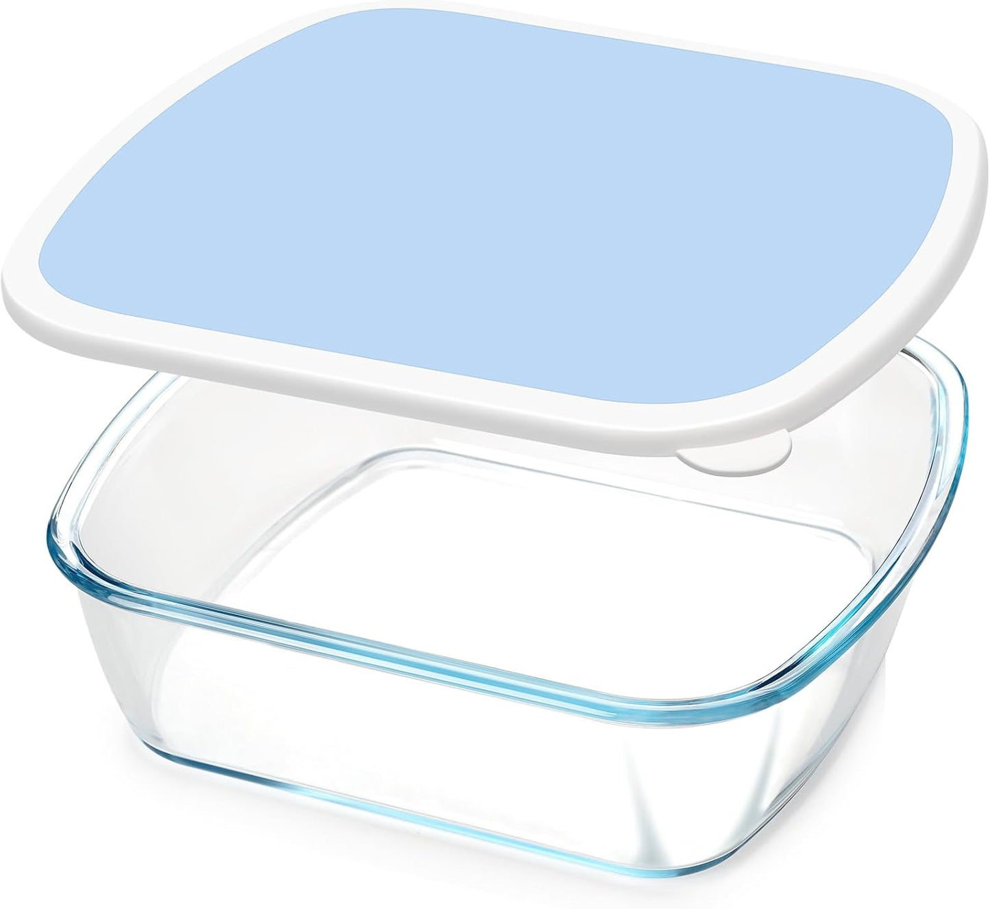 NUTRIUPS Glass Baking Dish with BPA Free Lids, Square Baking Pan, Glass Casserole Dish for Oven Dishwasher Safe, Baking Pan for Lasagna, Risotto (Blue White Contrast, 2.6L)