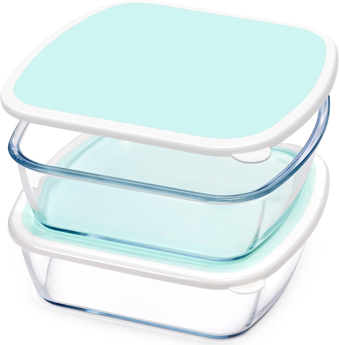 NUTRIUPS Glass Baking Dish with BPA Free Lids, Square Baking Pan, Glass Casserole Dish for Oven Dishwasher Safe, Baking Pan for Lasagna, Risotto (Green White Contrast, 2 Pack, 2.6L)