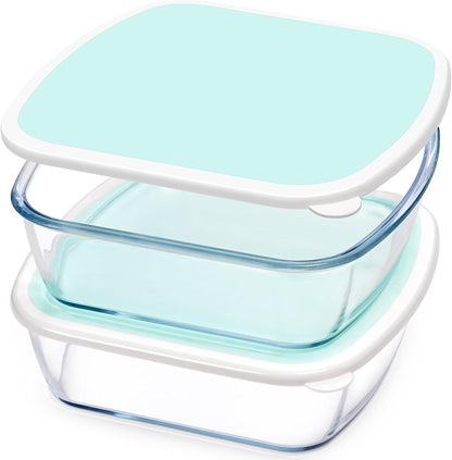 NUTRIUPS Glass Baking Dish with BPA Free Lids, Square Baking Pan, Glass Casserole Dish for Oven Dishwasher Safe, Baking Pan for Lasagna, Risotto (Green White Contrast, 2 Pack, 2.6L)