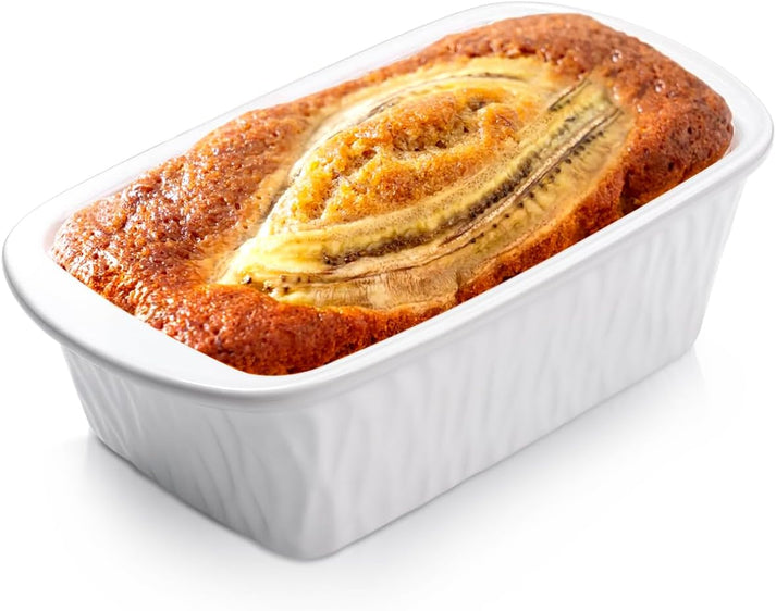 NUTRIUPS 9 x 6 Inch Rectangular Ceramic Loaf Pan for Baking Bread (Whi