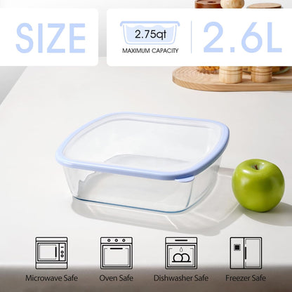 NUTRIUPS Glass Baking Dish with BPA Free Lids, Square Baking Pan, Glass Casserole Dish for Oven Dishwasher Safe, Baking Pan for Lasagna, Risotto (Blue, 2.6L)
