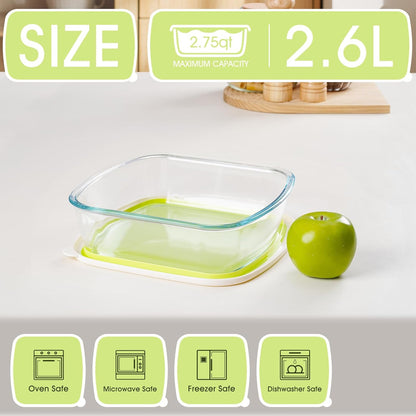 NUTRIUPS Glass Baking Dish with BPA Free Lids, Square Baking Pan, Glass Casserole Dish for Oven Dishwasher Safe, Baking Pan for Lasagna, Risotto (Yellow White Contrast, 2.6L)