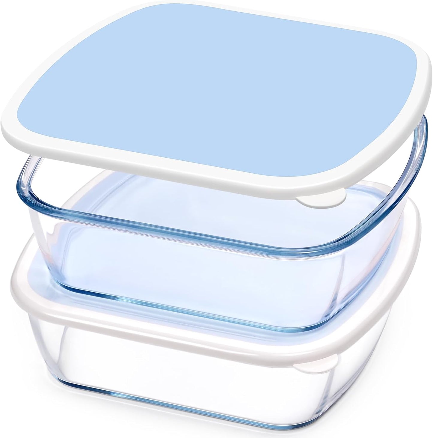 NUTRIUPS Glass Baking Dish with BPA Free Lids, Square Baking Pan, Glass Casserole Dish for Oven Dishwasher Safe, Baking Pan for Lasagna, Risotto (Blue White Contrast, 2 Pack, 2.6L)