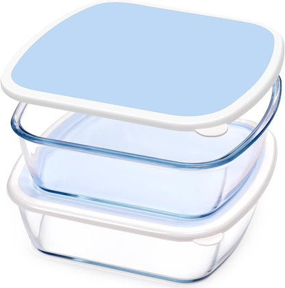 NUTRIUPS Glass Baking Dish with BPA Free Lids, Square Baking Pan, Glass Casserole Dish for Oven Dishwasher Safe, Baking Pan for Lasagna, Risotto (Blue White Contrast, 2 Pack, 2.6L)