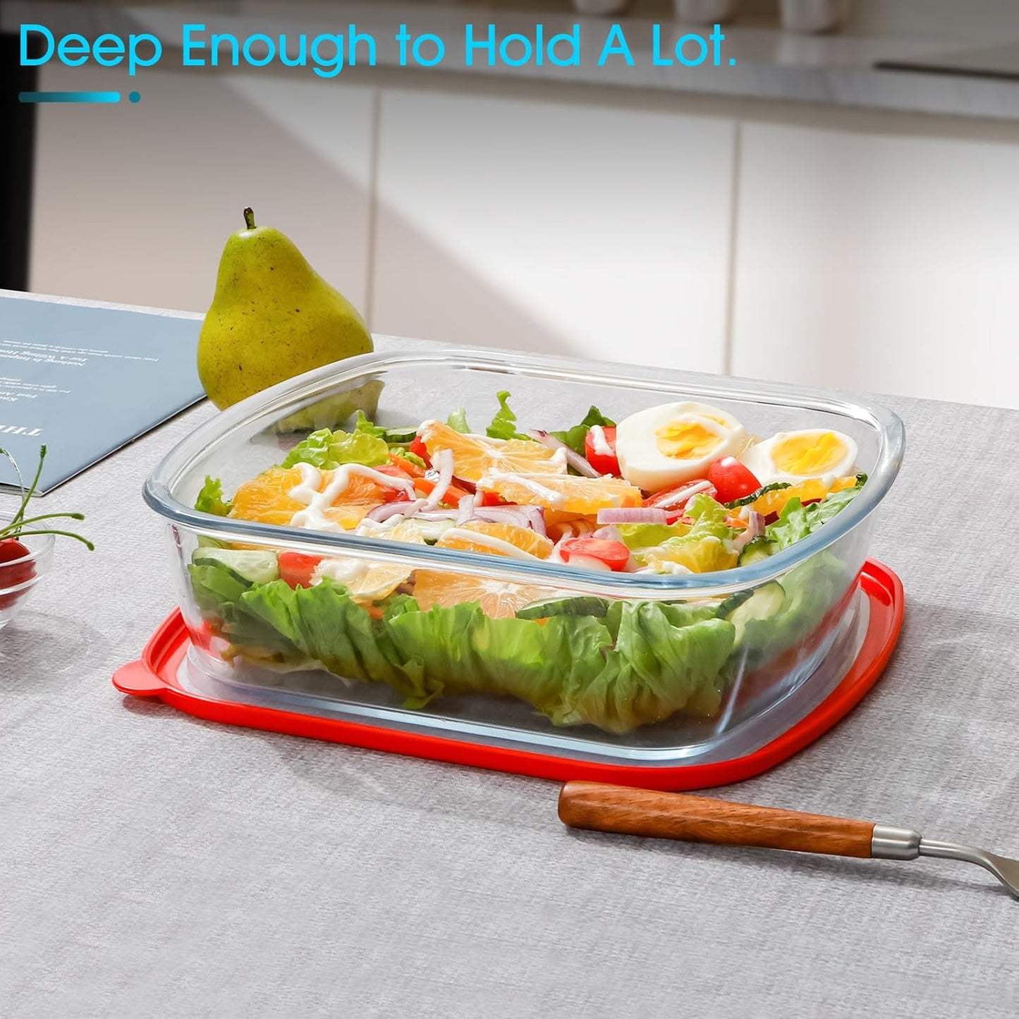 NUTRIUPS 9 x 9 Square Glass Baking Dish with Lid 2 Pack, 2.75QT LARGE and DEEP Baking Dish for Oven (Red, 2 Pack, 2.6L)