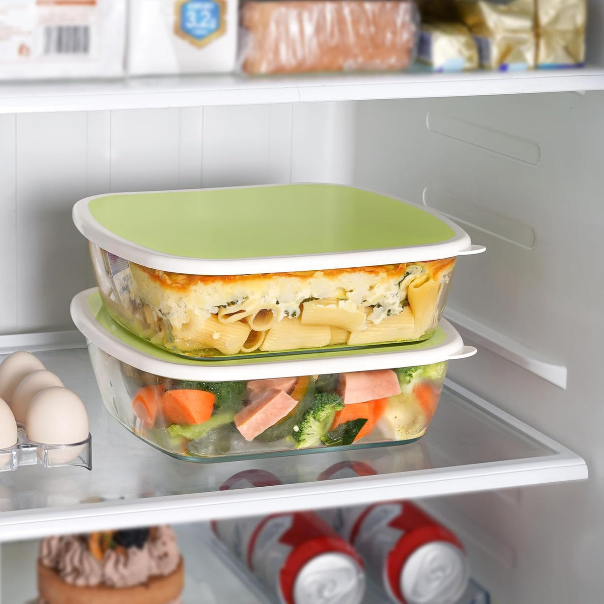 NUTRIUPS Glass Baking Dish with BPA Free Lids, Square Baking Pan, Glass Casserole Dish for Oven Dishwasher Safe, Baking Pan for Lasagna, Risotto (Yellow White Contrast, 2 Pack, 2.6L)