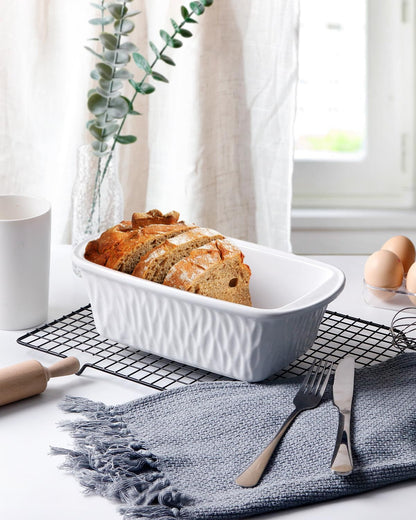 NUTRIUPS 9 x 6 Inch Rectangular Ceramic Loaf Pan for Baking Bread (White)