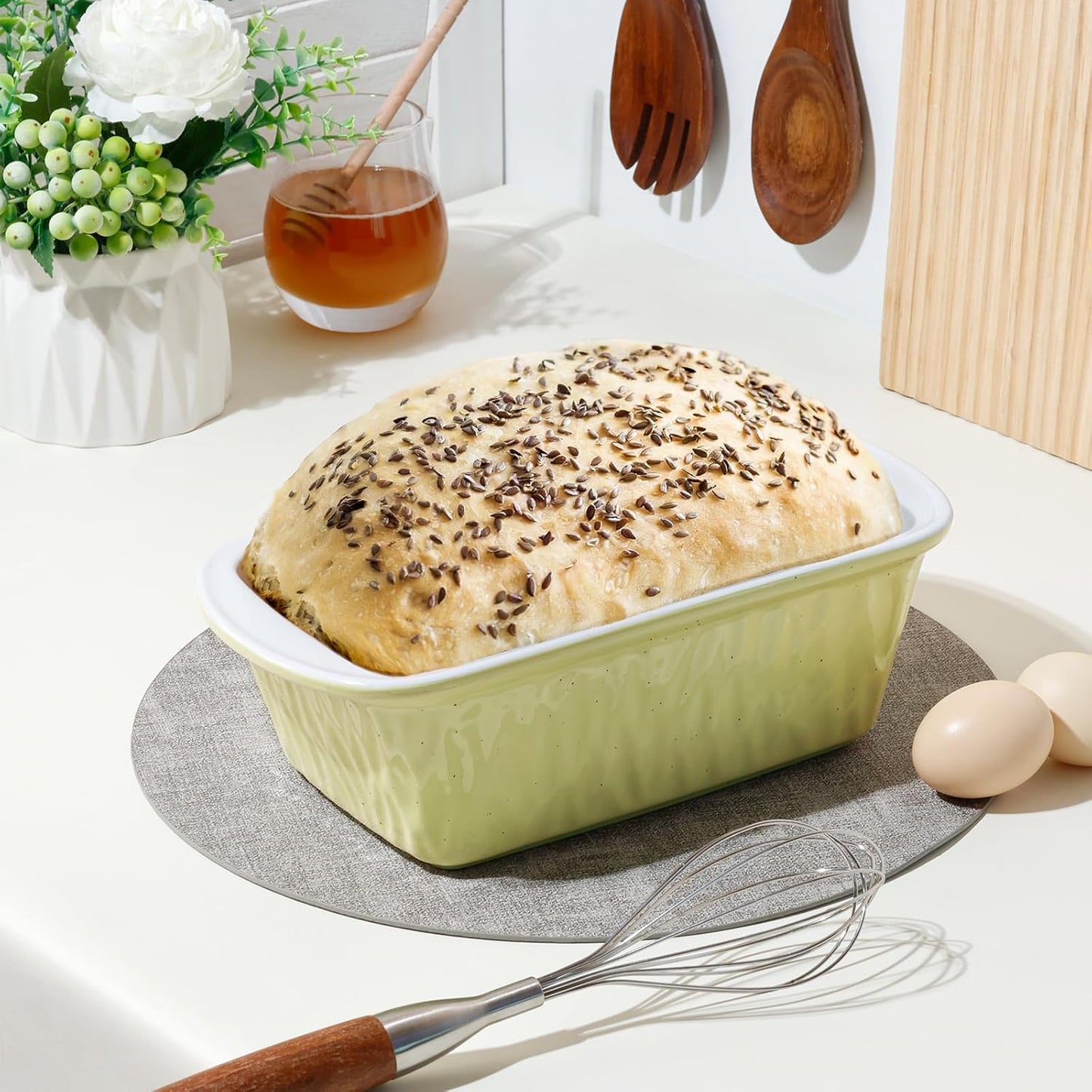 NUTRIUPS 9 x 6 Inch Rectangular Ceramic Loaf Pan for Baking Bread (Yellow)