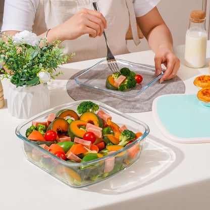 NUTRIUPS Glass Baking Dish with BPA Free Lids, Square Baking Pan, Glass Casserole Dish for Oven Dishwasher Safe, Baking Pan for Lasagna, Risotto (Green White Contrast, 2.6L)