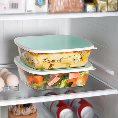 NUTRIUPS Glass Baking Dish with BPA Free Lids, Square Baking Pan, Glass Casserole Dish for Oven Dishwasher Safe, Baking Pan for Lasagna, Risotto (Green White Contrast, 2 Pack, 2.6L)