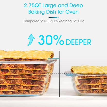 NUTRIUPS 2 Pack 9 x 9 Glass Baking Dish with Lid, 9 x 9 Baking Pan, 2.75QT LARGE and DEEP Baking Dish for Oven (Yellow, 2 Pack, 2.6L)