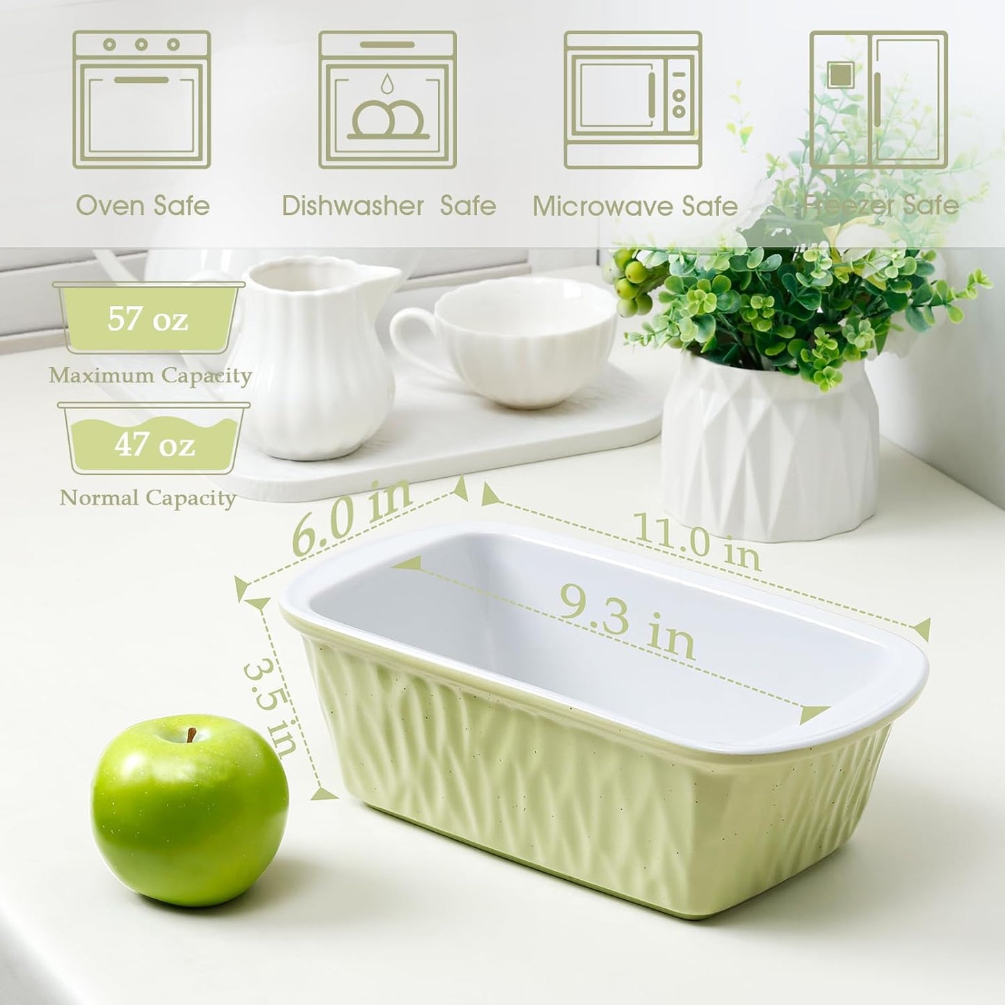 NUTRIUPS 9 x 6 Inch Rectangular Ceramic Loaf Pan for Baking Bread (Yellow)