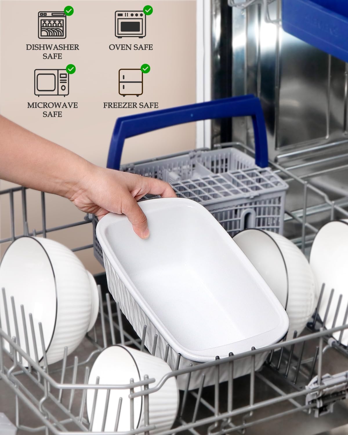 NUTRIUPS 9 x 6 Inch Rectangular Ceramic Loaf Pan for Baking Bread (White)