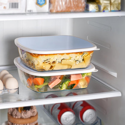 NUTRIUPS Glass Baking Dish with BPA Free Lids, Square Baking Pan, Glass Casserole Dish for Oven Dishwasher Safe, Baking Pan for Lasagna, Risotto (Blue White Contrast, 2 Pack, 2.6L)