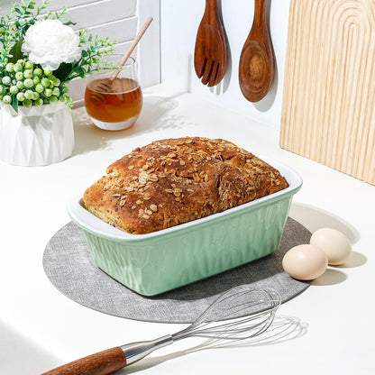 NUTRIUPS 9 x 6 Inch Rectangular Ceramic Loaf Pan for Baking Bread (Green)