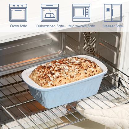 NUTRIUPS 9 x 6 Inch Rectangular Ceramic Loaf Pan for Baking Bread (Blue)