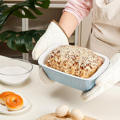NUTRIUPS 9 x 6 Inch Rectangular Ceramic Loaf Pan for Baking Bread (Blue)