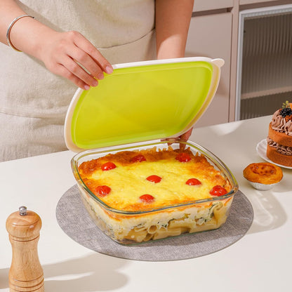 NUTRIUPS Glass Baking Dish with BPA Free Lids, Square Baking Pan, Glass Casserole Dish for Oven Dishwasher Safe, Baking Pan for Lasagna, Risotto (Yellow White Contrast, 2.6L)