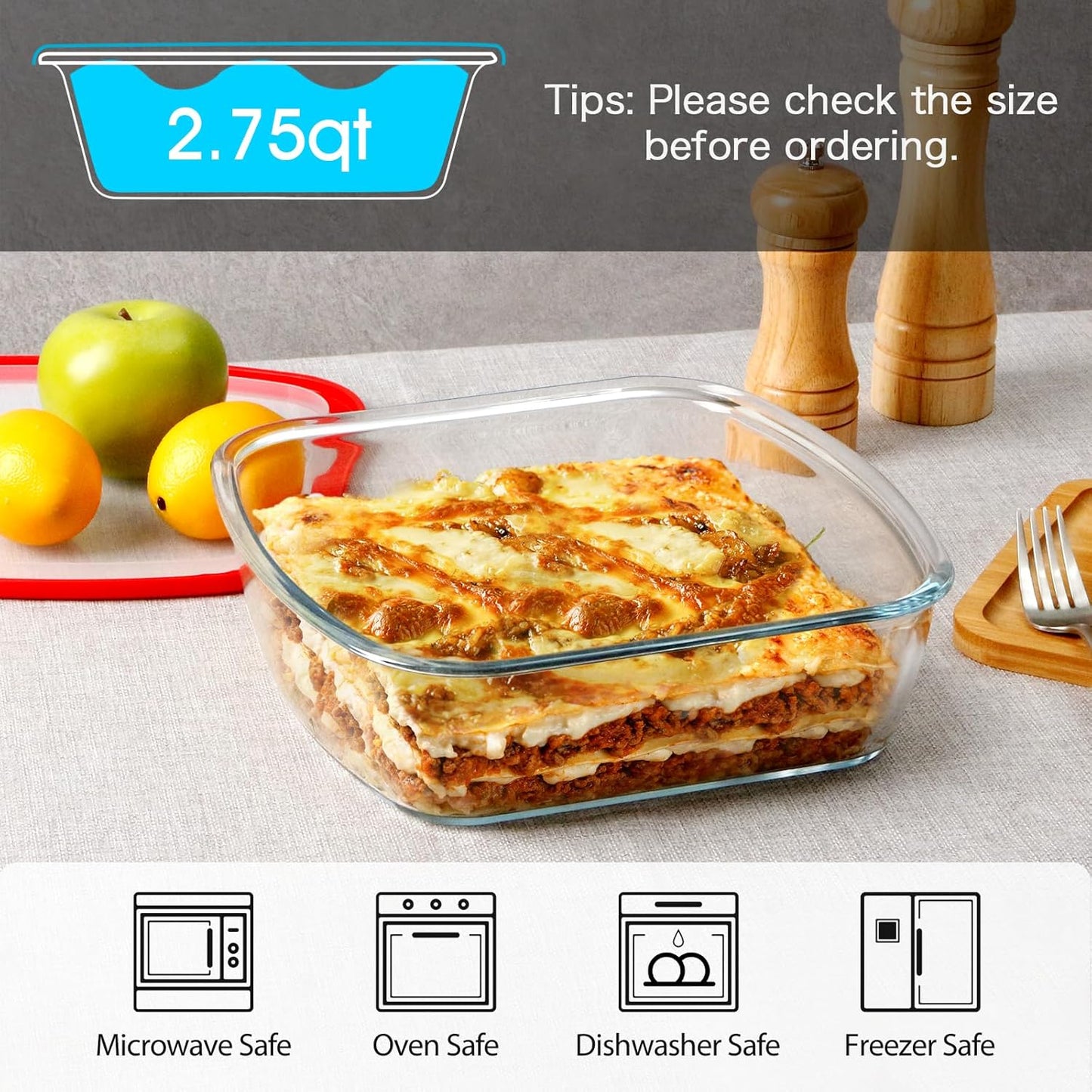 NUTRIUPS 9 x 9 Glass Baking Dish with Lid, 9 x 9 Baking Pan, 2.75QT LARGE and DEEP Baking Dish for Oven
