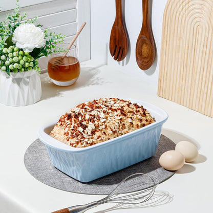 NUTRIUPS 9 x 6 Inch Rectangular Ceramic Loaf Pan for Baking Bread (Blue)