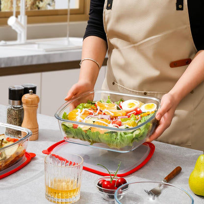 NUTRIUPS 9 x 9 Square Glass Baking Dish with Lid 2 Pack, 2.75QT LARGE and DEEP Baking Dish for Oven (Red, 2 Pack, 2.6L)