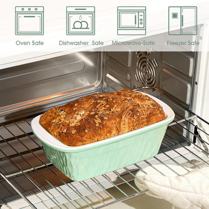 NUTRIUPS 9 x 6 Inch Rectangular Ceramic Loaf Pan for Baking Bread (Green)