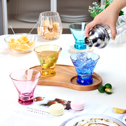 NUTRIUPS 8oz Colorful Stemless Martini Glasses Set of 4, Blue/Yellow/Pink/Green Cocktail Cups, Bar Glassware for Home Party, Wedding & Daily Use (Multi)
